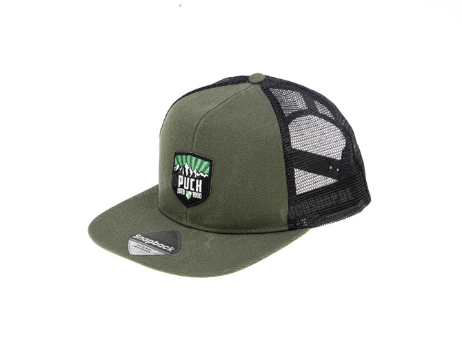 Kappe Truckers Snapback mit Puch Logo Patch olivgrün / schwarz main